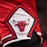 Dec 16, 2023; Miami, Florida, USA; A detailed view of the Chicago Bulls logo on the shorts of Chicago Bulls guard Ayo Dosunmu (12) during the first half against the Miami Heat at Kaseya Center. Mandatory Credit: Jasen Vinlove-USA TODAY Sports