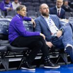 Sacramento Kings owner Vivek Ranadive (L) and general manager Monte McNair (R)