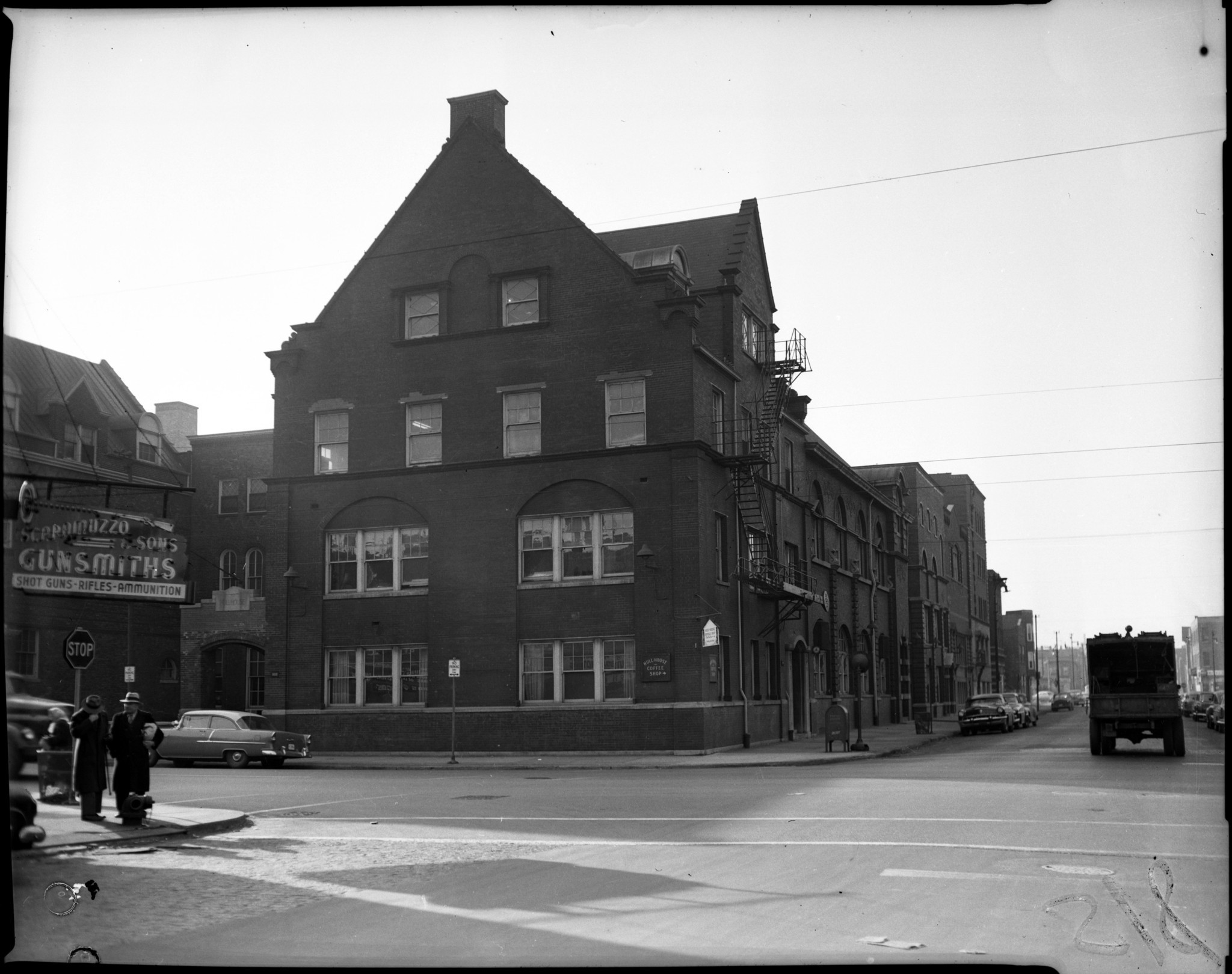 The exterior of Hull House at Polk and Halsted streets...