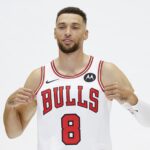 Sep 30, 2024; Chicago, Il, USA; Chicago Bulls guard Zach LaVine (8) poses for a photo during media day. Mandatory Credit: Kamil Krzaczynski-Imagn Images