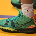 Apr 1, 2022; Los Angeles, California, USA; Detailed view of the basketball sneakers worn by New Orleans Pelicans guard Jose Alvarado (15) for the game against the Los Angeles Lakers at Crypto.com Arena. Mandatory Credit: Jayne Kamin-Oncea-USA TODAY Sports