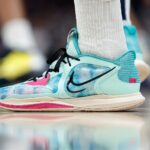 Apr 9, 2023; Denver, Colorado, USA; A detail view of the shoes worn by Denver Nuggets forward Vlatko Cancar (31) in the second quarter against the Sacramento Kings at Ball Arena. Mandatory Credit: Isaiah J. Downing-USA TODAY Sports