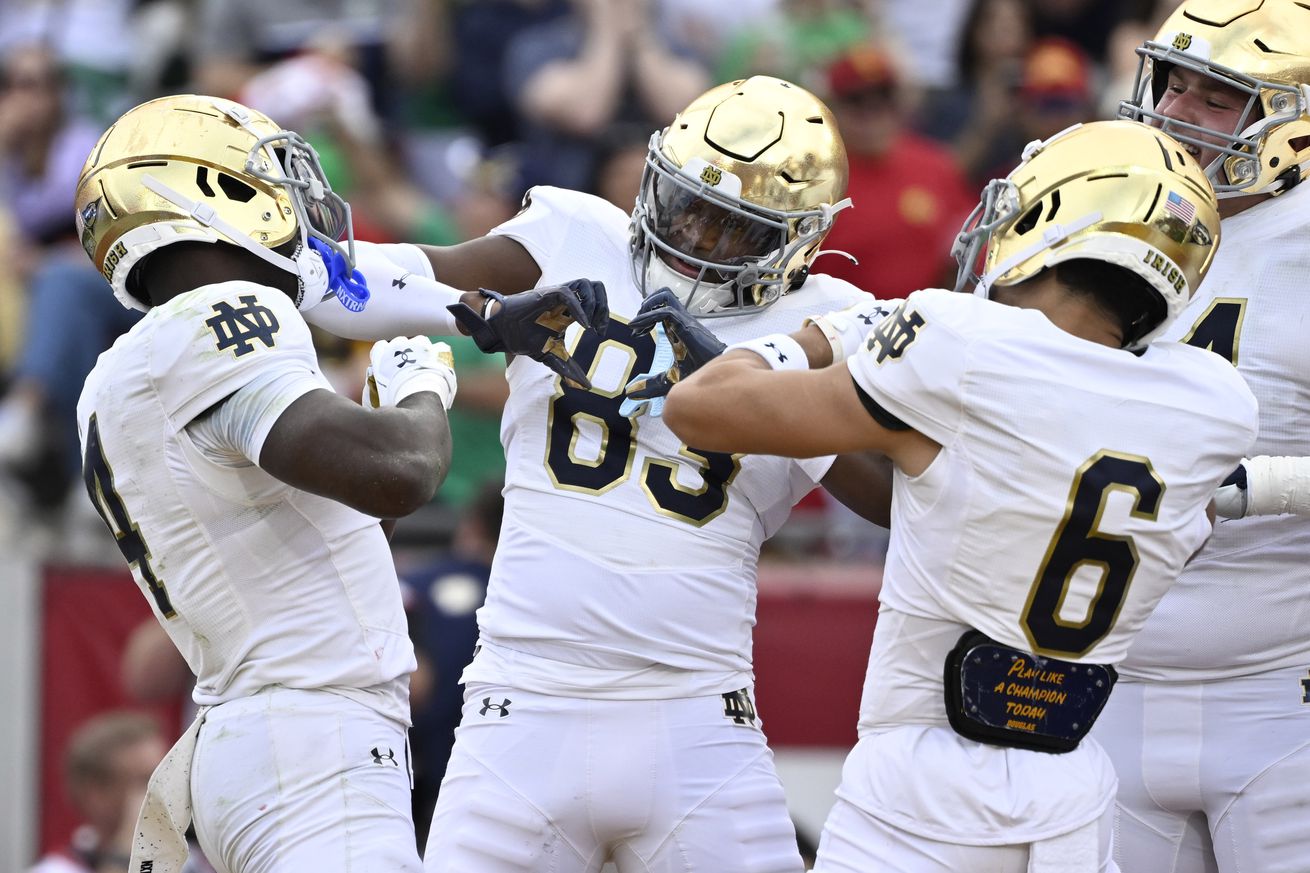 Notre Dame Fighting Irish defeated the USC Trojans 49-35 to win a NCAA football game.