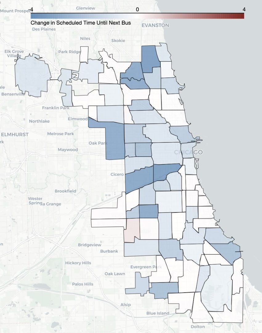 A map shows how CTA scheduled bus service returned in...