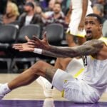 Utah Jazz forward-center John Collins reacts to call during game against Sacramento Kings