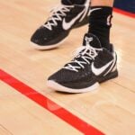 Jan 23, 2025; San Francisco, California, USA; The shoes of Chicago Bulls guard Lonzo Ball (2) during warm ups before the game against the Golden State Warriors at Chase Center. Mandatory Credit: Kelley L Cox-Imagn Images